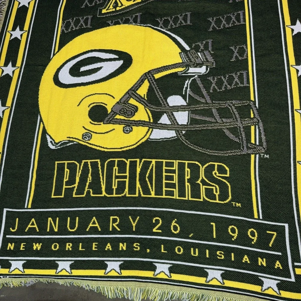Vintage Green Bay Packers 1997 Super Bowl Champions Throw Blanket Green VTG 90s